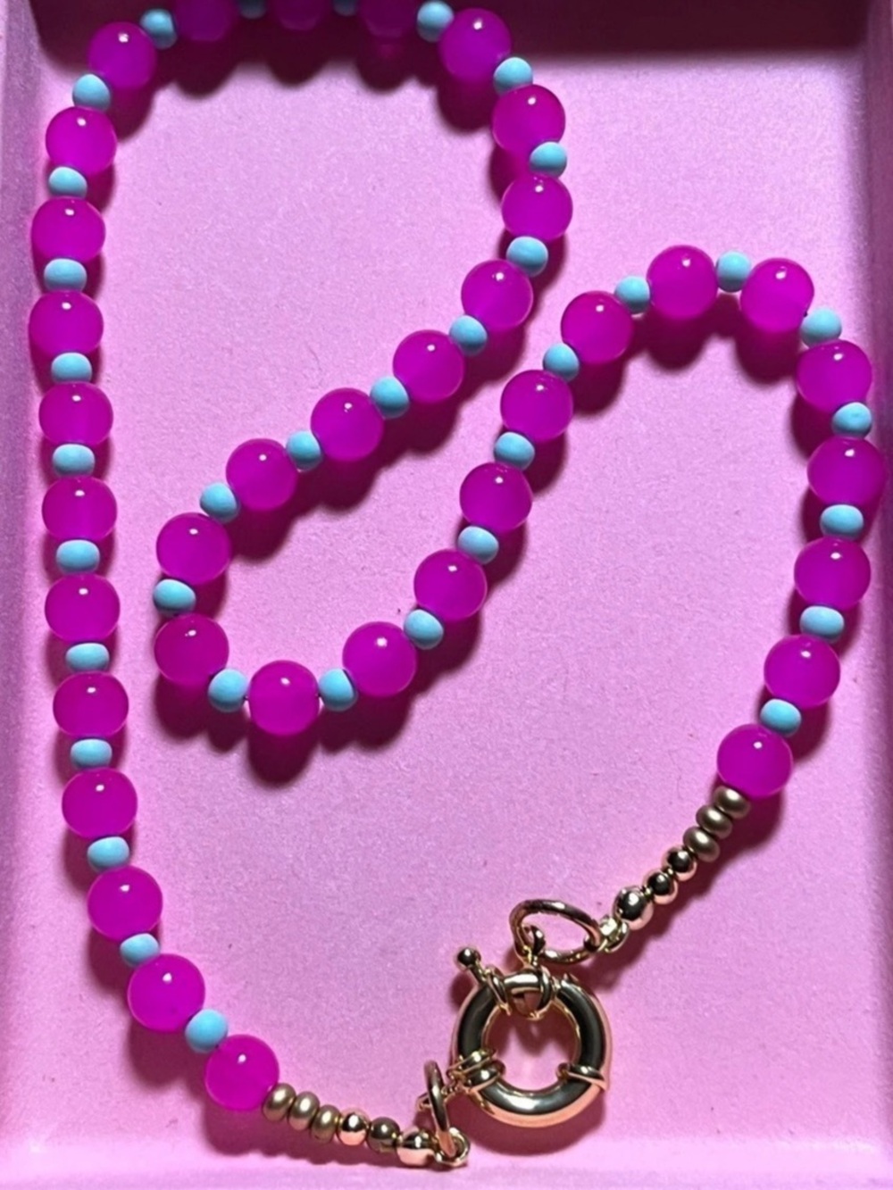 Beaded Necklace in Pink & Blue New